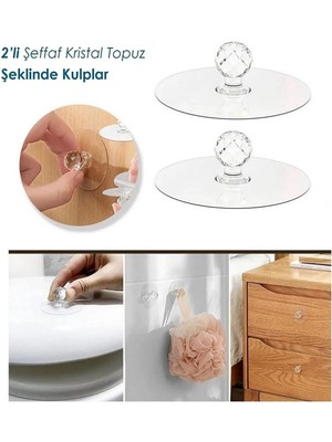 Mikasso Çok Amaçlı 2li Kristal Topuz Kendinden Yapışkanlı Çekmece Kulpu Ayna Kulpu Askı Tutucu Şeffaf Askı P