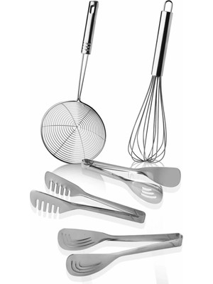 Mikasso Çelik Lüx 5 Parça Mutfak Seti Servis Seti Çelik Gümüş