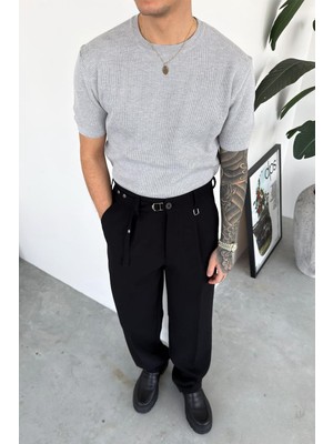 HAFKA Gri Basic Bisiklet Yaka Triko Relaxed Tişört