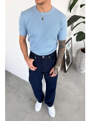 HAFKA Bebe Mavi Basic Bisiklet Yaka Triko Relaxed Tişört