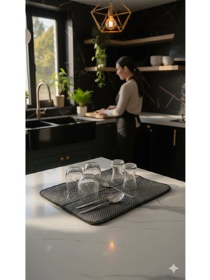 Mikasso Premium Gri Bulaşık Kurutma Matı Mutfak Tezgahı Için Hızlı Kuruma Tezgah Üstü Kurutma Matı Belirtilm