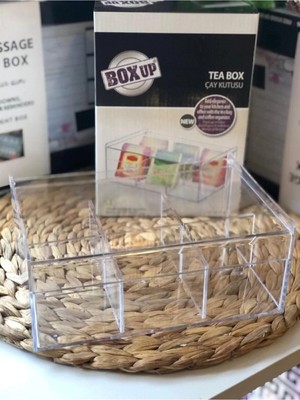 Mikasso Kapaklı Şeffaf 6 Bölmeli Çay Kutusu Takı Kutusu Toka Kutusu Düzenleyici Plastik 35 x 27 x 22 Turuncu