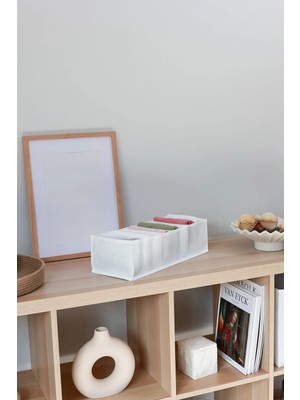 Mikasso 8 Bölmeli Beyaz Dolap Çekmece Içi Akordiyon Tipi Katlanır Çamaşır Düzenleyici Organizer Kumaş Beyaz