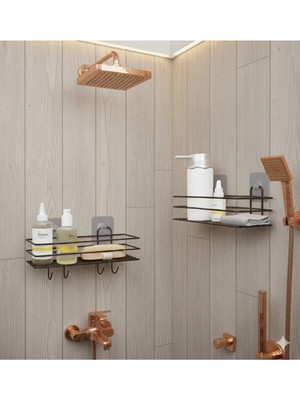 Mikasso Siyah Yapışkanlı 2li Set Banyo Düzenleyici Şampuanlık Banyo Rafı Duş Rafı Organizer Siyah