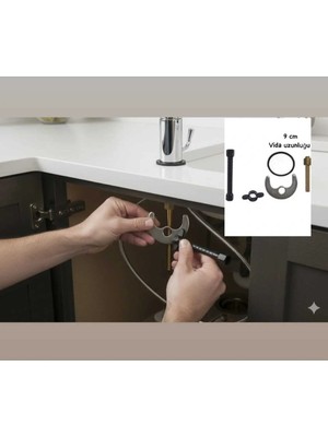 Mikasso Batarya Ay Takımı Tek Delikli + Batarya Somun Sıkma Aparatı, Plastik, Tezgah Üstü Montaj, Siyah