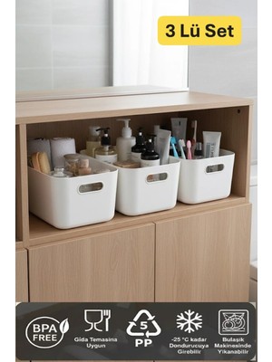 Mikasso Bath 3 Adet Banyo Düzenleyici Organizer Beyaz Renk Plastik Çok Amaçlı Dolap Düzenleyici Plastik 25 x