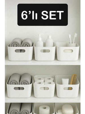 Mikasso 6 Adet Banyo Düzenleyici Organizer Beyaz Renk Plastik Çok Amaçlı Havlu Şampuan Düzenleyici Plastik B