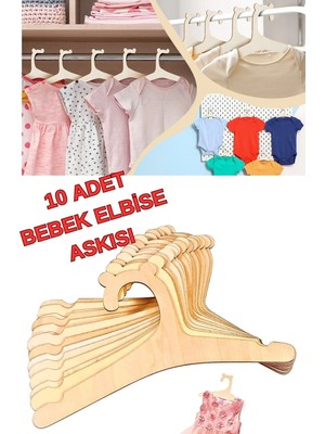 Mikasso Ahşap Bebek Çocuk Elbise Askısı 10 Adet Ahşap Bej Tr