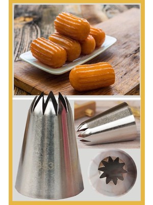 Mikasso Paslanmaz Çelik Krema Sıkma Torbası Ucu ,tulumba Tatlısı Şekillendirici 1 Adet+4 Adet Sıkma Torbası