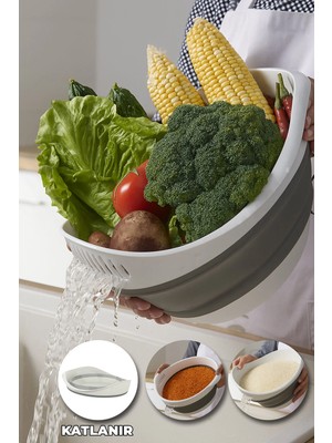 Mikasso Yer Kaplamaz Katlanabilir Pirinç Bakliyat ve Yıkama Süzgeci - Meyve Sebze Yıkama - Akordiyon Kap Pla