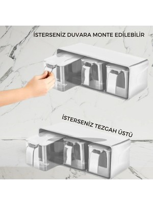 Mikasso Qlux 3’lü Baharatlık Set Duvar Askılı Kaşıklı Krem Cam