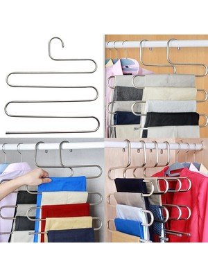 Mikasso 5 Katlı Metal Askılık Pantolon Askı Bluz Elbise Eşarp Başörtü Askısı Metal Çok Renkli