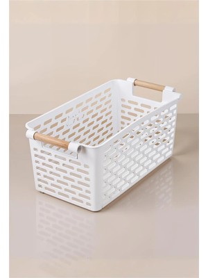 Mikasso Çok Amaçlı Şık Organizer Plastik Sepet, Buzdolabı ve Banyo Organizer, 5lt, 27X15X12CM, Beyaz Plastik