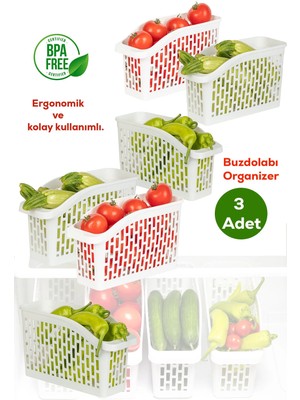 Mikasso Org-22 3 Lü Çok Amaçlı Buzdolabı Içi Düzenleyici Sebze Meyve Organizer Sepet Plastik Tr