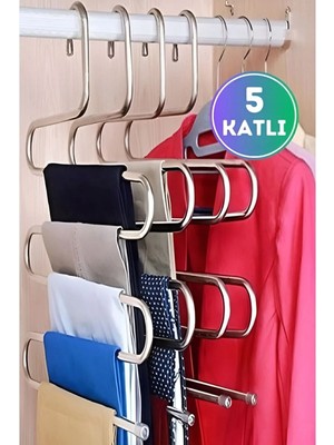 Mikasso Pantolon Askısı 5 Katlı Metal Dolap Içi Akıllı Krom Askı Pantolon Askısı 5 Katlı Düzenleyici Model M
