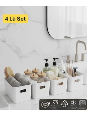 Mikasso Bath 4 Adet Banyo Düzenleyici Organizer Beyaz Renk Plastik Çok Amaçlı Dolap Düzenleyici Plastik 25 x