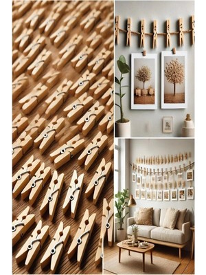 Mikasso 100'LÜ Ahşap Mandal 2.5cm 100 Adet Çamaşır Mandalı Bambu Dayanaklı Tahta Sağlam Çamaşır Mandalı 2 Tr