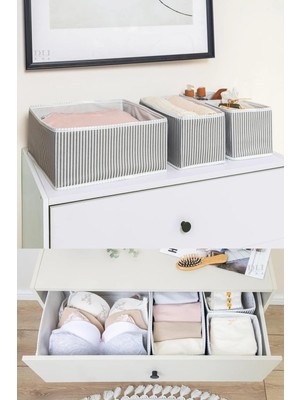 Mikasso 4'lü Çekmece ve Dolap Içi Düzenleyici Organizer Set Kumaş 30 x 30 Gri Tr