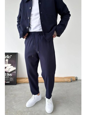 HAFKA Lacivert Basic Boyfriend Kumaş Pantolon