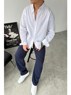 HAFKA Beyaz Oversize Fresh Keten Gömlek