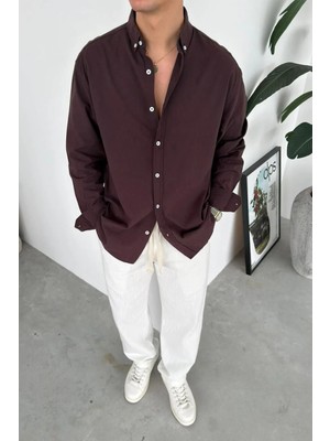 HAFKA Kahverengi Oversize Fresh Keten Gömlek