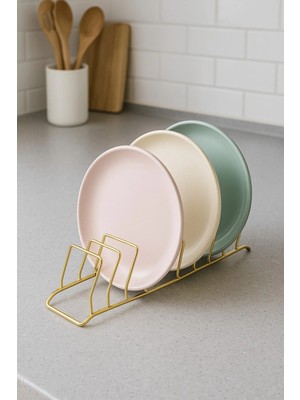 Mikasso 9 Bölmeli Tezgah Üstü Gold Kaplama Bulaşıklık Tabaklık, Metal Tezgah Üstü Bulaşık Kurutmalık Metal S