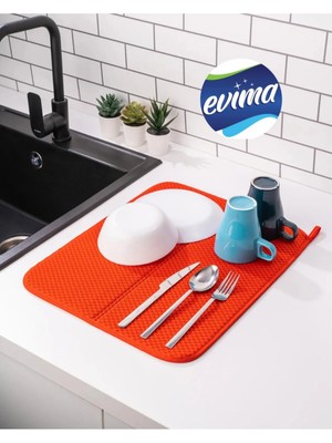 Mikasso Bulaşık Matı 36*45 Mikrofiber Kumaş Bulaşık Altlığı Kurulama Matı Tezgah Üstü 36×45 cm Bambu Kırmızı