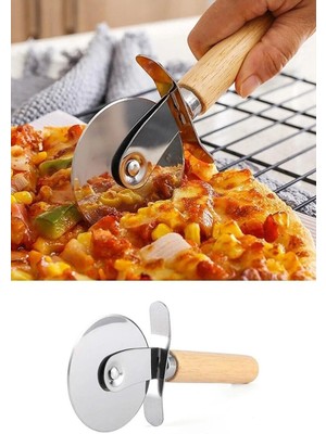 Mikasso Ahşap Saplı Çelik Bıçaklı Lüx Pizza Kesici Pizza Bıçagı Çelik
