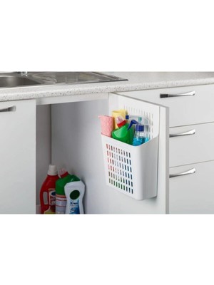 Mikasso Beyaz Dolap Kapağına Asılabilen Deterjan Organizeri Plastik Beyaz