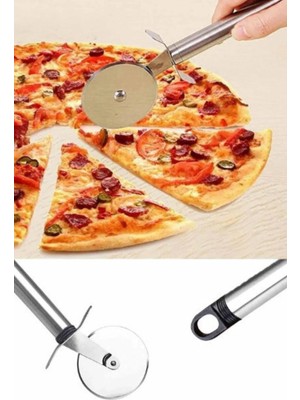 Mikasso Paslanmaz Çelik Pizza Hamur Mantı Börek Kesme Ruleti Paslanmaz Çelik