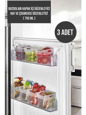 Mikasso ( 3 Adet ) Buzdolabı Kapak Içi Düzenleyici Organizer - Banyo Düzenleyici, Mini Kutu 750ML Plastik Tr