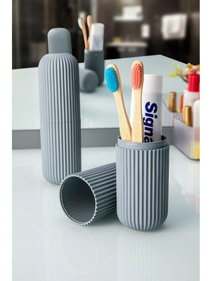 Mikasso Seyahat Tipi Aksesuar - Gözlük - Diş Macun ve Fırçası Kabı Plastik Gri