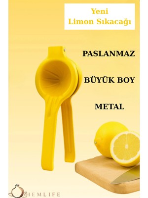 Mikasso Metal Pasyapmaz Limon ve Narenciye Sıkacağı Özel Tasarım Desenli Limon Portakal Sıkacağı Sarı Metal