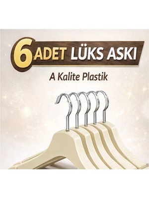 Mikasso 6'lı Set Lüks Kıyafet Askısı Askılığı Askı Ahşap Görünümlü Plastik A Kalite Elbise Plastik Beyaz Cn