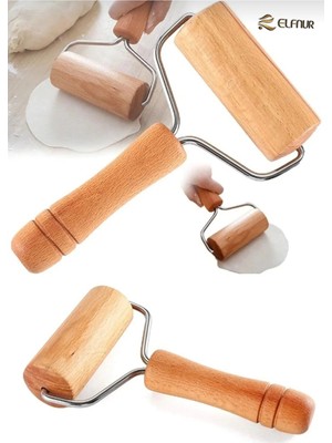 Mikasso Ahşap Saplı Rulo Hamur Açıcı Merdane Pürüzsüz Oklava Pizza Börek Açma Silindir Ahşap