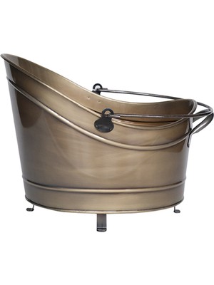 Taş Devri Şömine ve Doğal Taş - Lüks Gold Renk Şömine ve Soba Odun Kovası Taşıma Sepeti - 43 x 36 x 25 cm