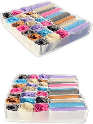 Mikasso 31 Gözlü Çekmece Düzenleyici Petek ve Cepli Organizer 42 x 32 x 11 cm Kumaş 40 x 30 Beyaz Tr