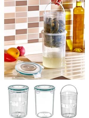 Mikasso Süzgeçli Saklama Kabı 1500 ml Turşuluk & Zeytinlik Turşu Kabı Zeytin Kabı Plastik Beyaz