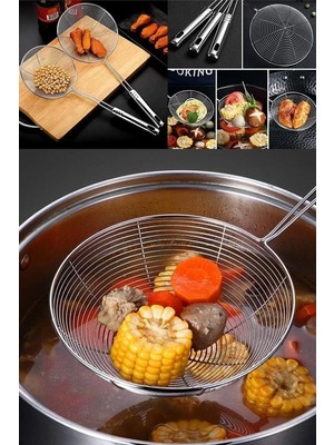 Mikasso Paslanmaz Çelik Kızartma Kevgiri, Yağ Süzgeci, Çelik Tel Kepçe 11CM Çap Paslanmaz Çelik