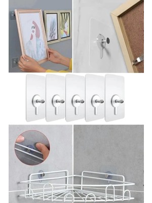 Mikasso 10 Adet Kendinden Yapışkanlı Duvar Kancaları Şeffaf Raf Duvar Askıları Mutfak Banyo Vida Kanca Çivi