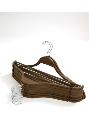 Mikasso 6 Adet Lüks Askı Ahşap Görünümlü Plastik A Kalite Elbise Kıyafet Askısı Askılığı Plastik Kahverengi