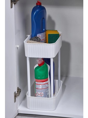 Mikasso Easy 2 Katlı Çok Amaçlı Raf Mutfak ve Banyo Organizer Düzenleyici (Tekerleksiz) Plastik 20 x 30 Beya