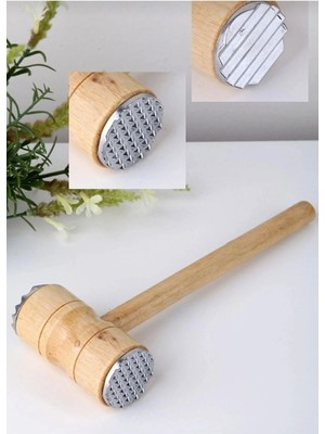 Mikasso Et Dövme Tokmağı Ahşap 2 Başlı Et Dövme Çekici Paslanmaz Kasap Et Döveceği Ahşap