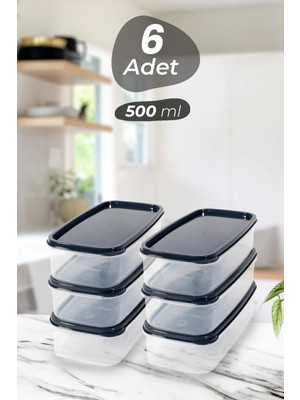 Mikasso 6 Adet 12 Parça 500ML Saklama Kabı Seti, Kahvaltılık ve Depolama Plastik Gri