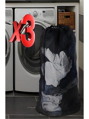 Mikasso 3 Adet Siyah Lüx Perde ve Çamaşır Yıkama Filesi Ipli 60X80 cm (Battal Boy)