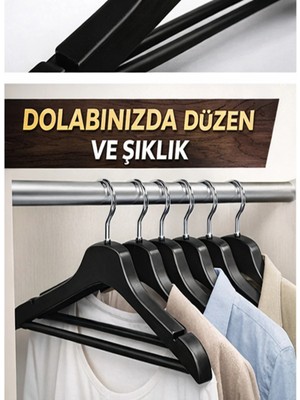 Mikasso 6 Adet Lüks Ahşap Görünümlü Plastik Elbise & Kıyafet Askısı – Dayanıklı Gardırop Askılığı Plastik Si