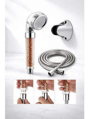 Mikasso Boncuklu Kireç Önleyici Duş Başlığı Seti Hortum Tutacak 3'lü Set Haki Paslanmaz Çelik