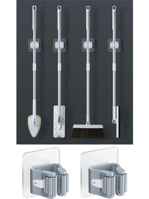 Mikasso 4 Adet Krem Renk Pratik Yapışkanlı Duvar Mop Süpürge Paspas Temizlik Fırçası Tutucu Krem