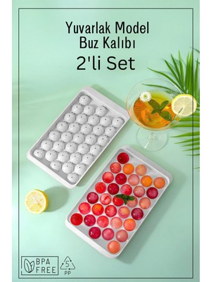 Mikasso 33 Bölmeli Yuvarlak Buz Kalıbı Buzluk 2'li Set - Beyaz Plastik
