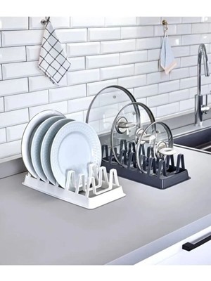 Mikasso Tencere Kapağı Organizeri 6 Bölmeli Tencere Kapak Tabak Düzenleyici Organizer Plastik 22 x 12 Siyah